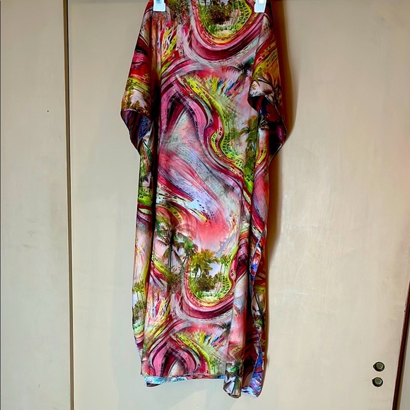 100% Silk Touch 2 sided Colorful Abstract Large Scarf, preowned OS - Picture 1 of 8